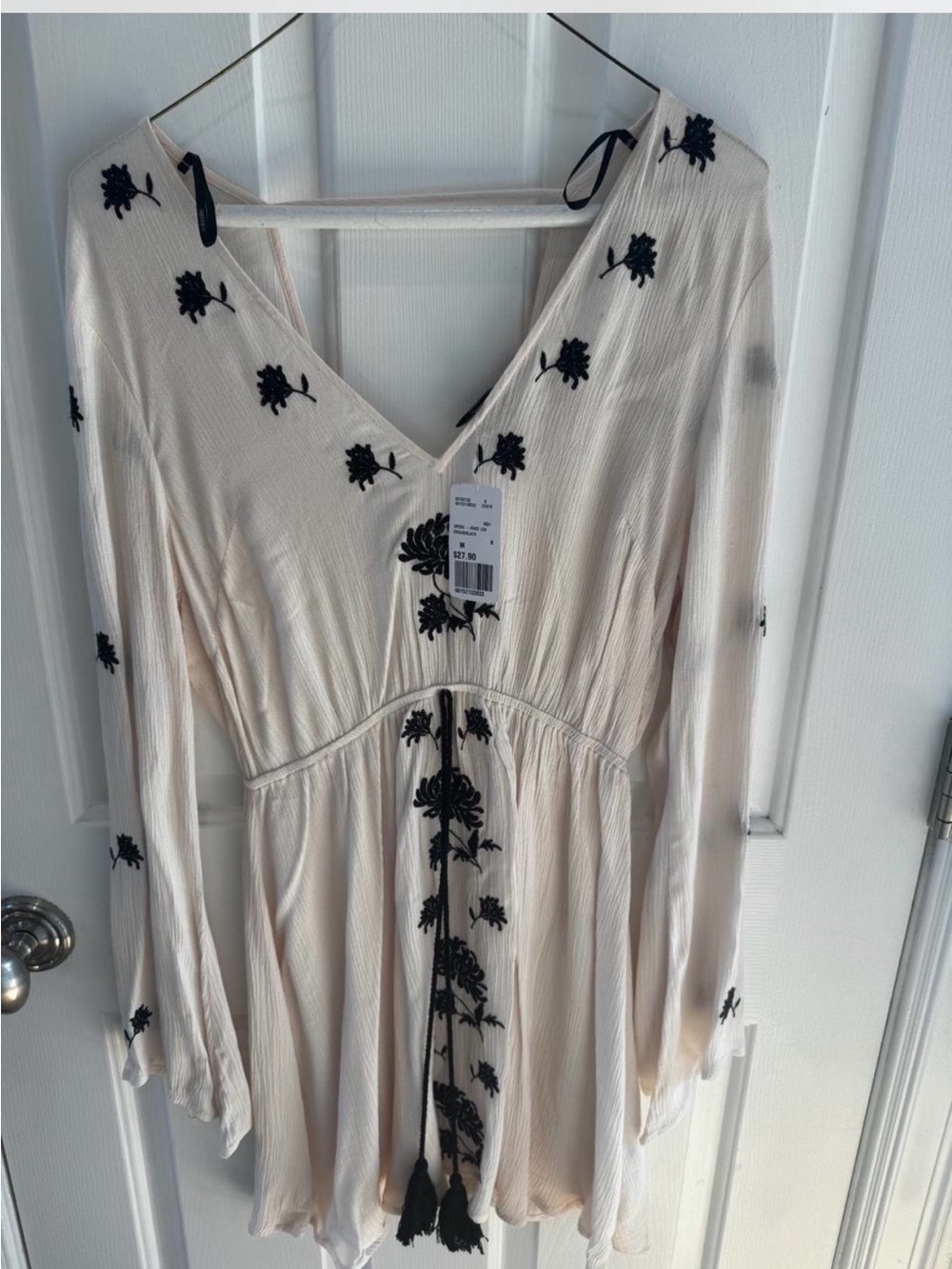 Cream V-Neck Floral Embroidered Women's romper